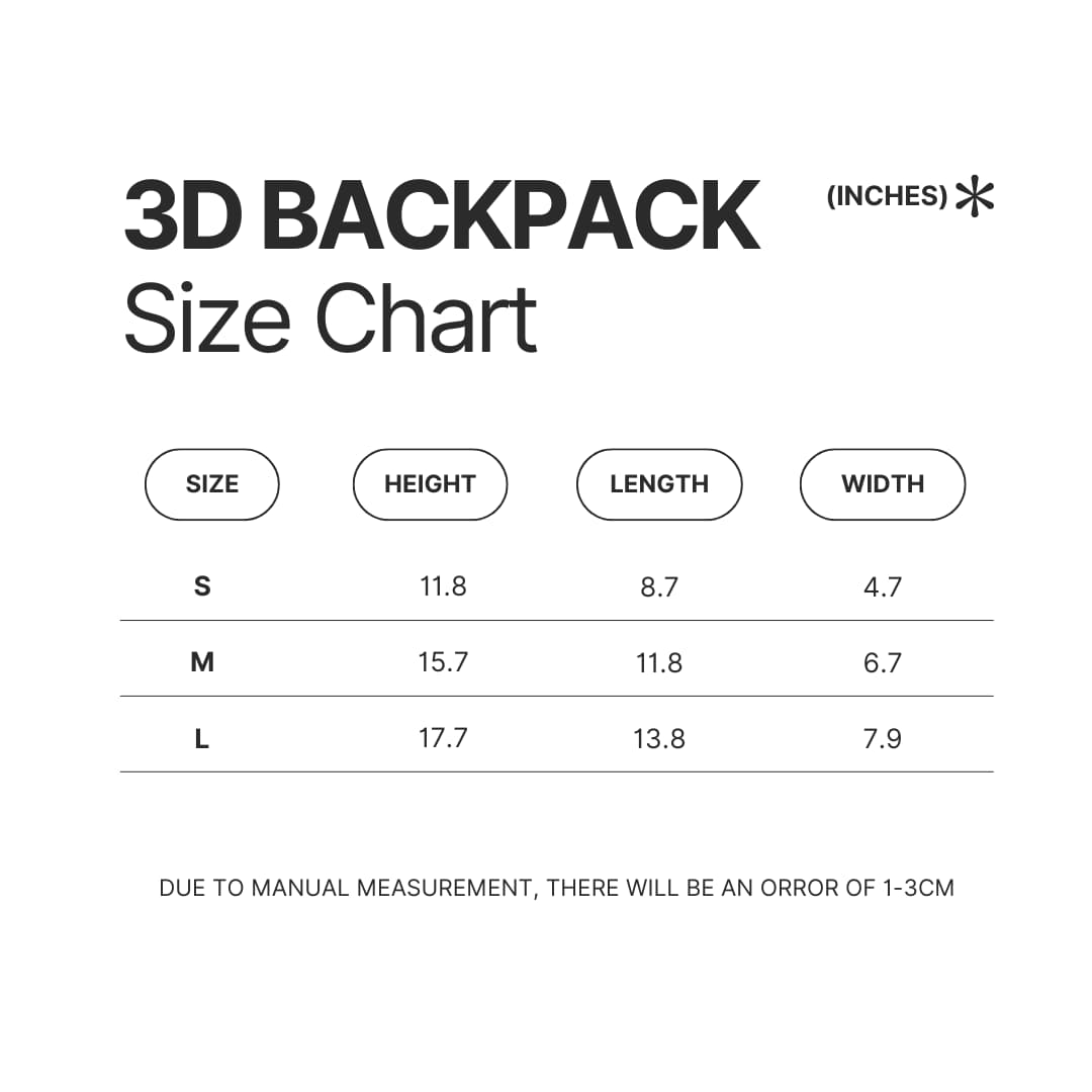 3D Backpack Size Chart - Ghost In The Shell Merch