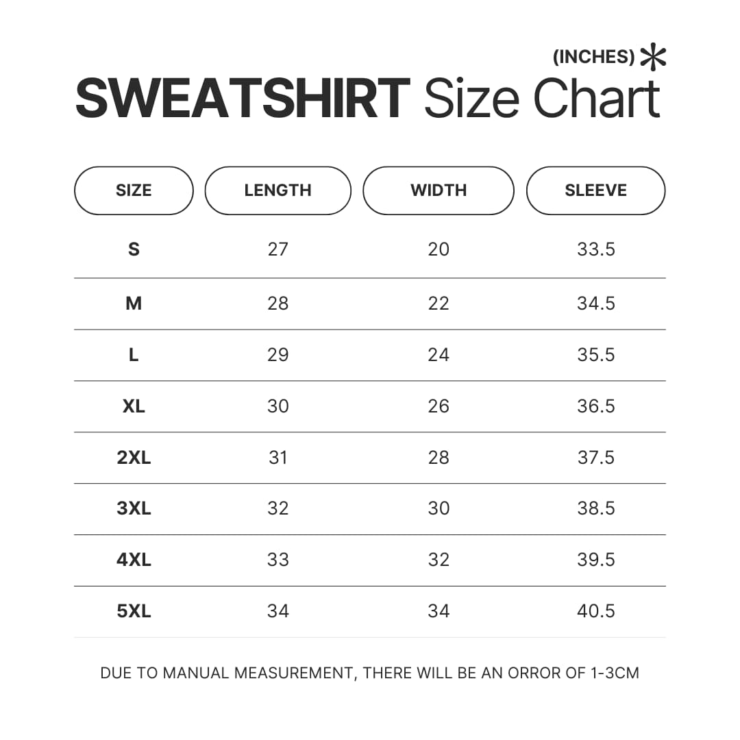 Sweatshirt Size Chart - Ghost In The Shell Merch