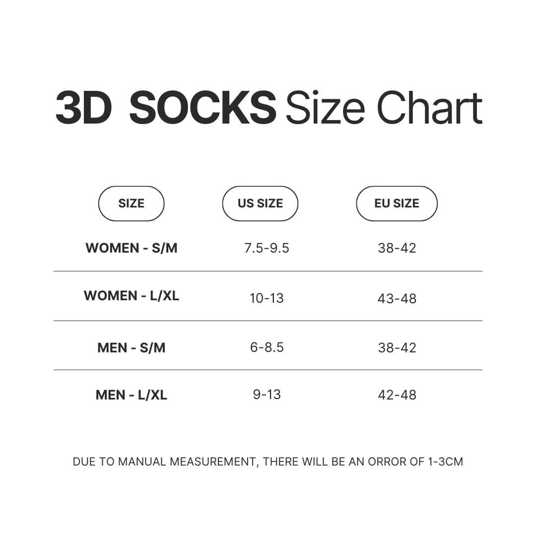 3D Socks Size Chart - Ghost In The Shell Merch